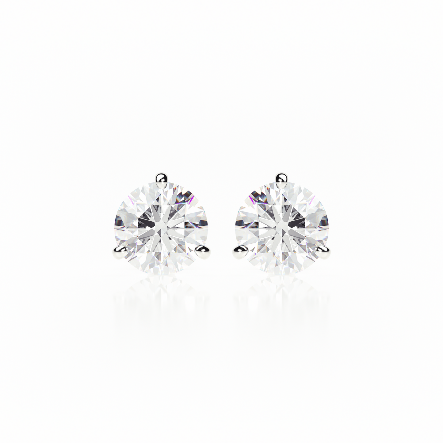 3 Claw Butterfly - Round Shape - 2 ct Diamond Stud Earrings