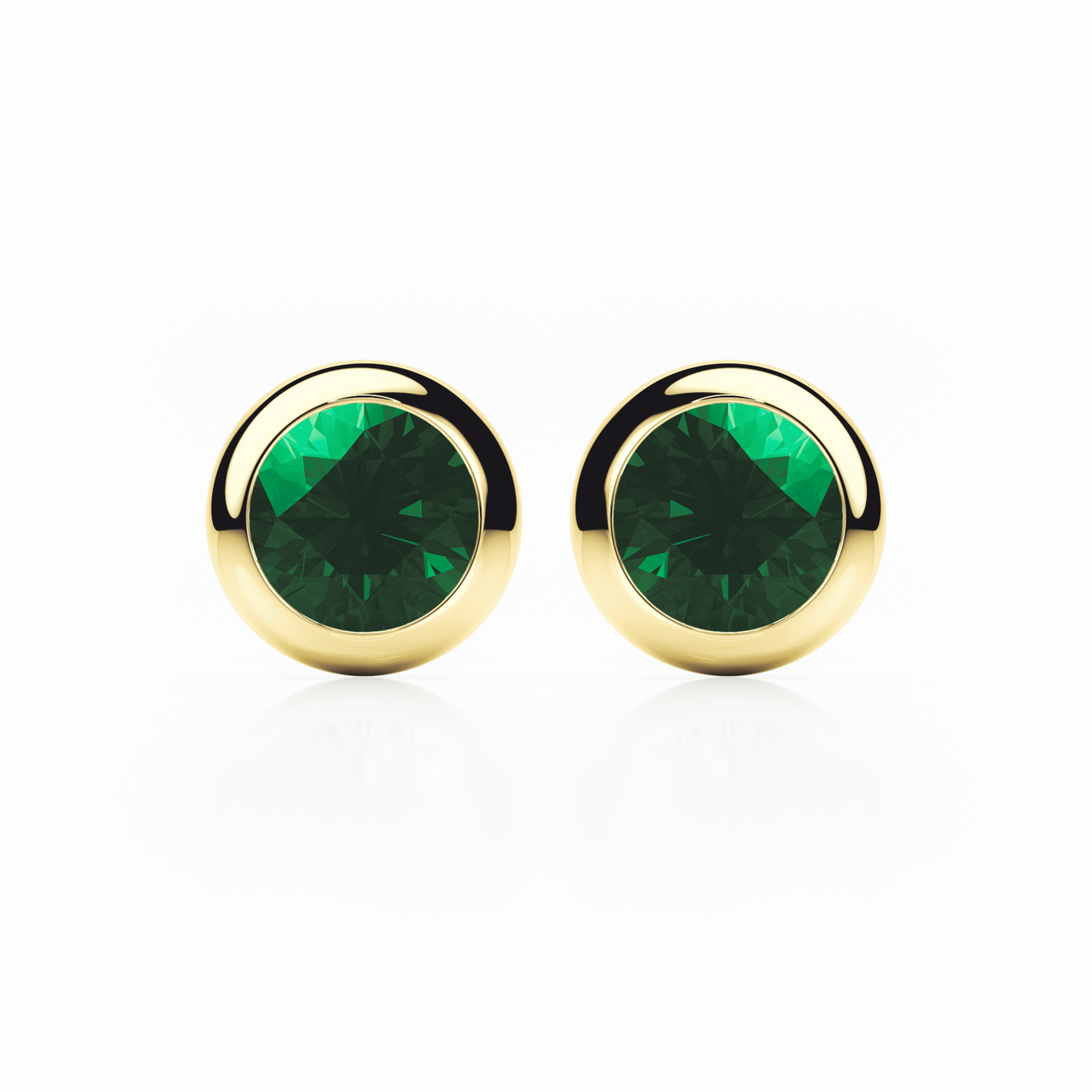 Bezel Set - Green Emerald - Stud Earrings