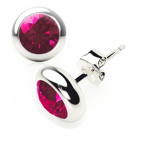 Bezel Set - Red Ruby - Stud Earrings