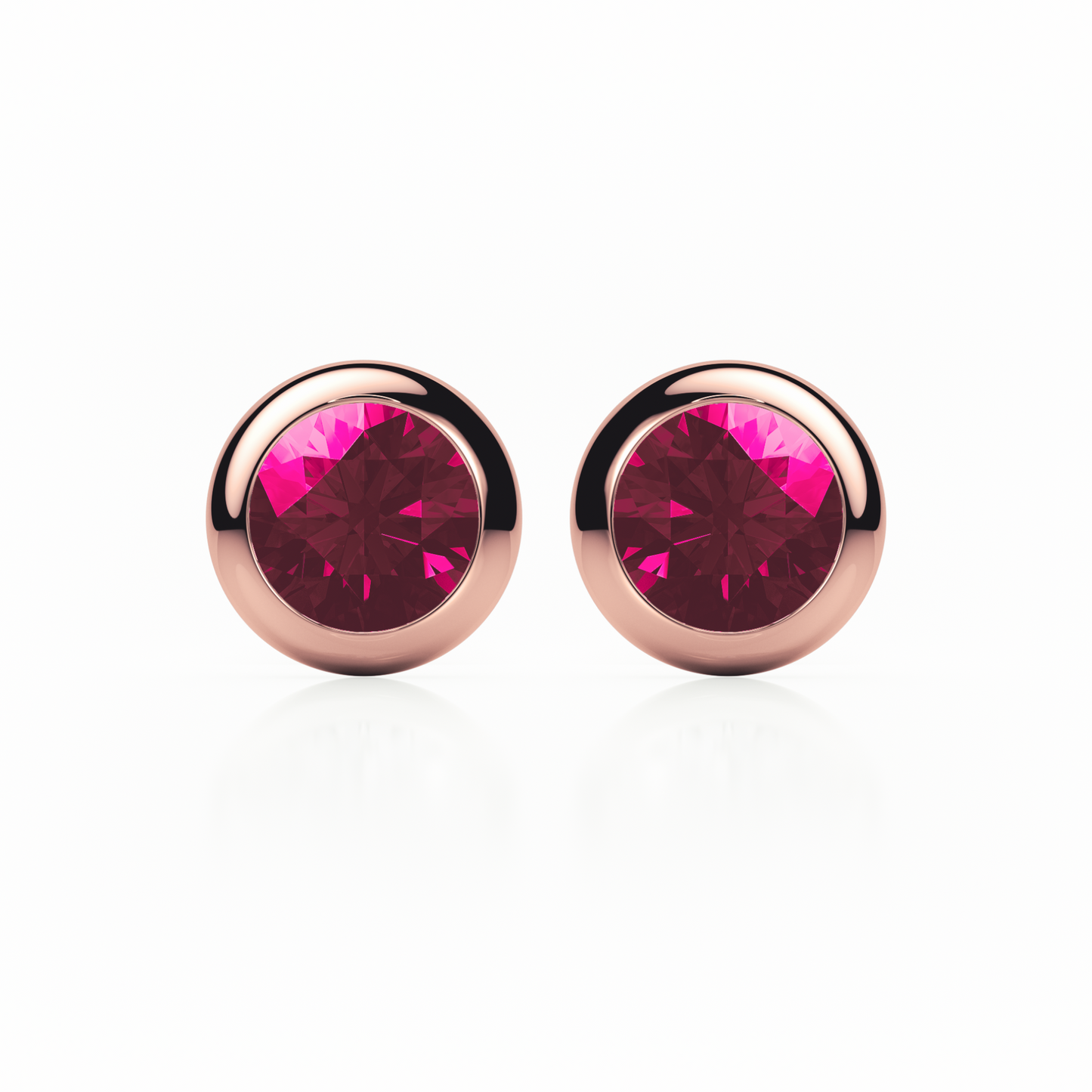 Bezel Set - Red Ruby - Stud Earrings