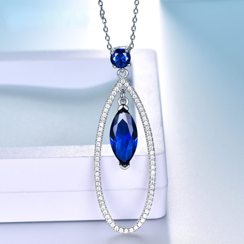 Sapphire Marquise Diamond Oval Pendant