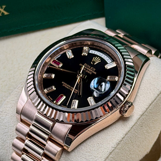 Rolex Day-Date II Ruby Dial 218235 - Full Set (2014) with 2021 Rolex Service Card