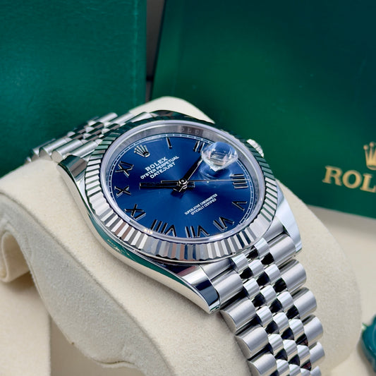 Rolex Datejust 41 Blue Roman Numeral Dial Fluted Jubilee 126334 - Full Set (2026)