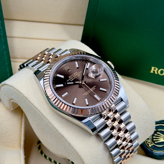 Rolex Datejust 41 Chocolate Baton Fluted Bezel Jubilee Bracelet 126331 - Full Set (2024)