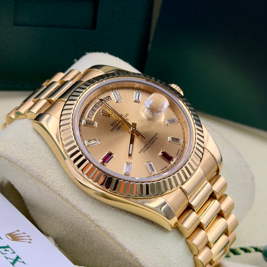 Rolex Day-Date II Ruby Dial 218238 - Full Set (2014)