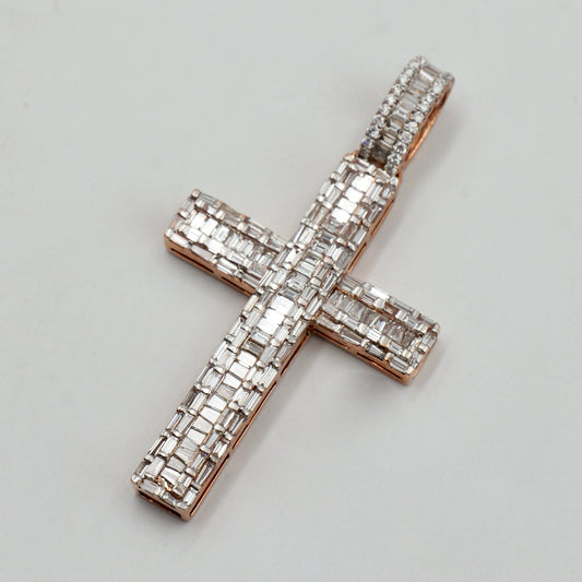 Rose Gold Baguette Diamond Cross Pendant