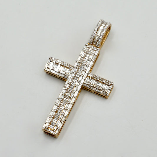 Yellow Gold Baguette Diamond Cross Pendant