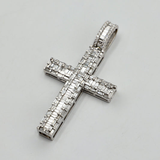 White Gold Baguette Diamond Cross Pendant