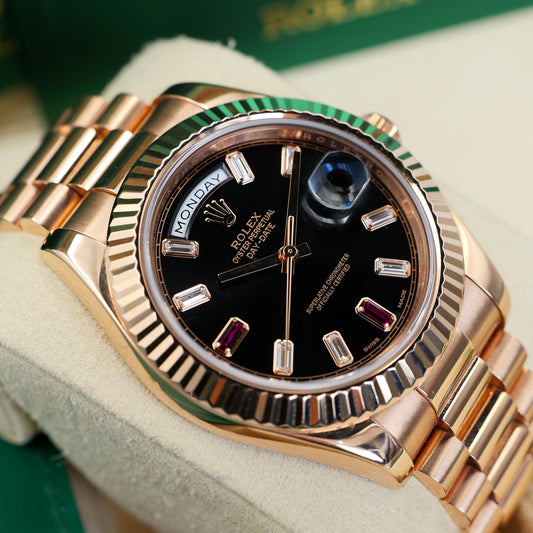 Rolex Day-Date II Ruby Dial 218235 - Full Set (2015)