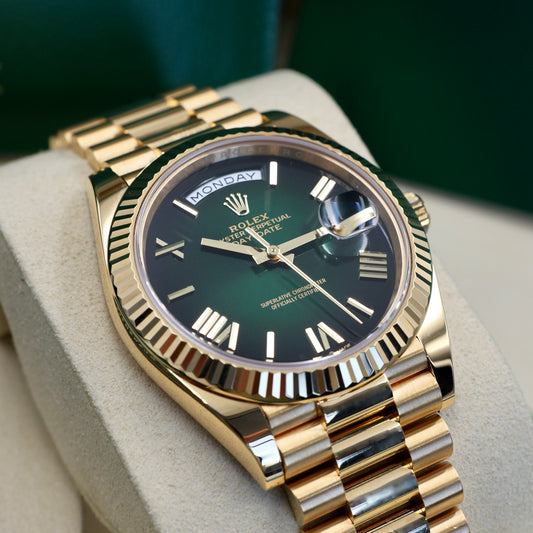 Rolex Day-Date 40 Ombré Green Yellow Gold 228238 - Full Set (2025)