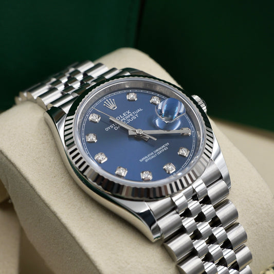 Rolex Datejust 36 Blue Diamond Dot Dial Fluted Jubilee 126234 - Full Set (2026)