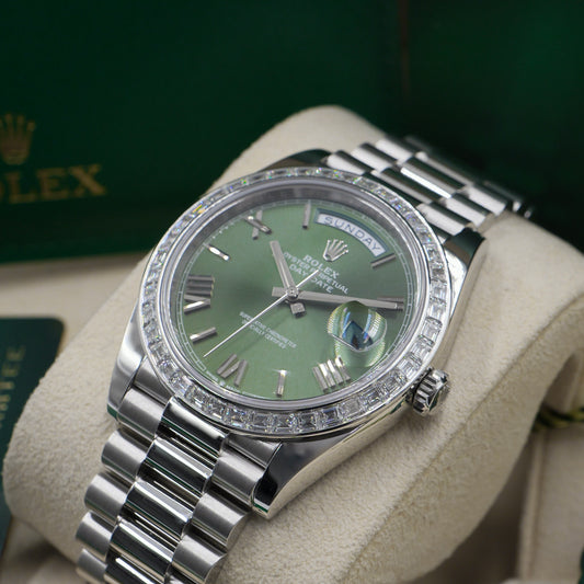 Rolex Day-Date 40 Platinum Olive Dial 228396TBR - Full Set (2022)