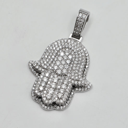 14K White Gold Diamond Hamsa Pendant