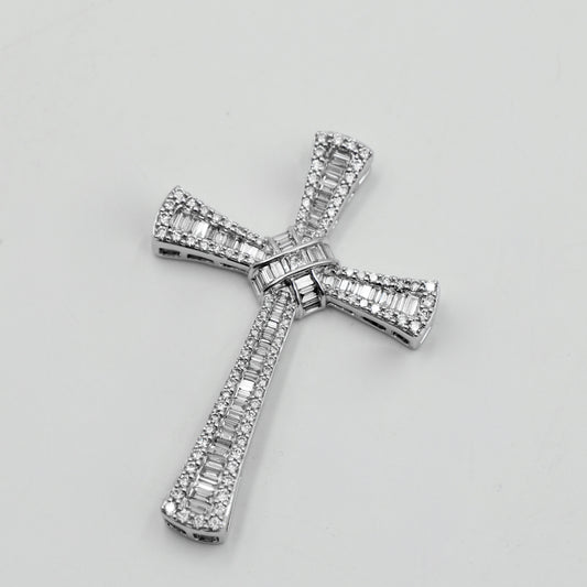White Gold Round & Baguette Diamond Cross