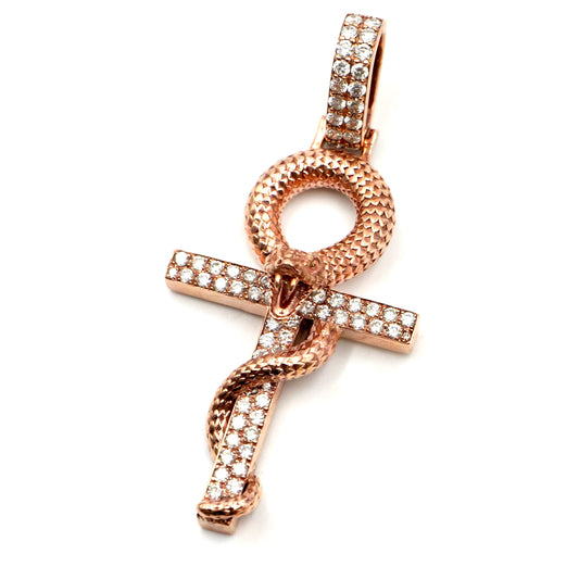 Rose Gold Snake Diamond Cross Pendant