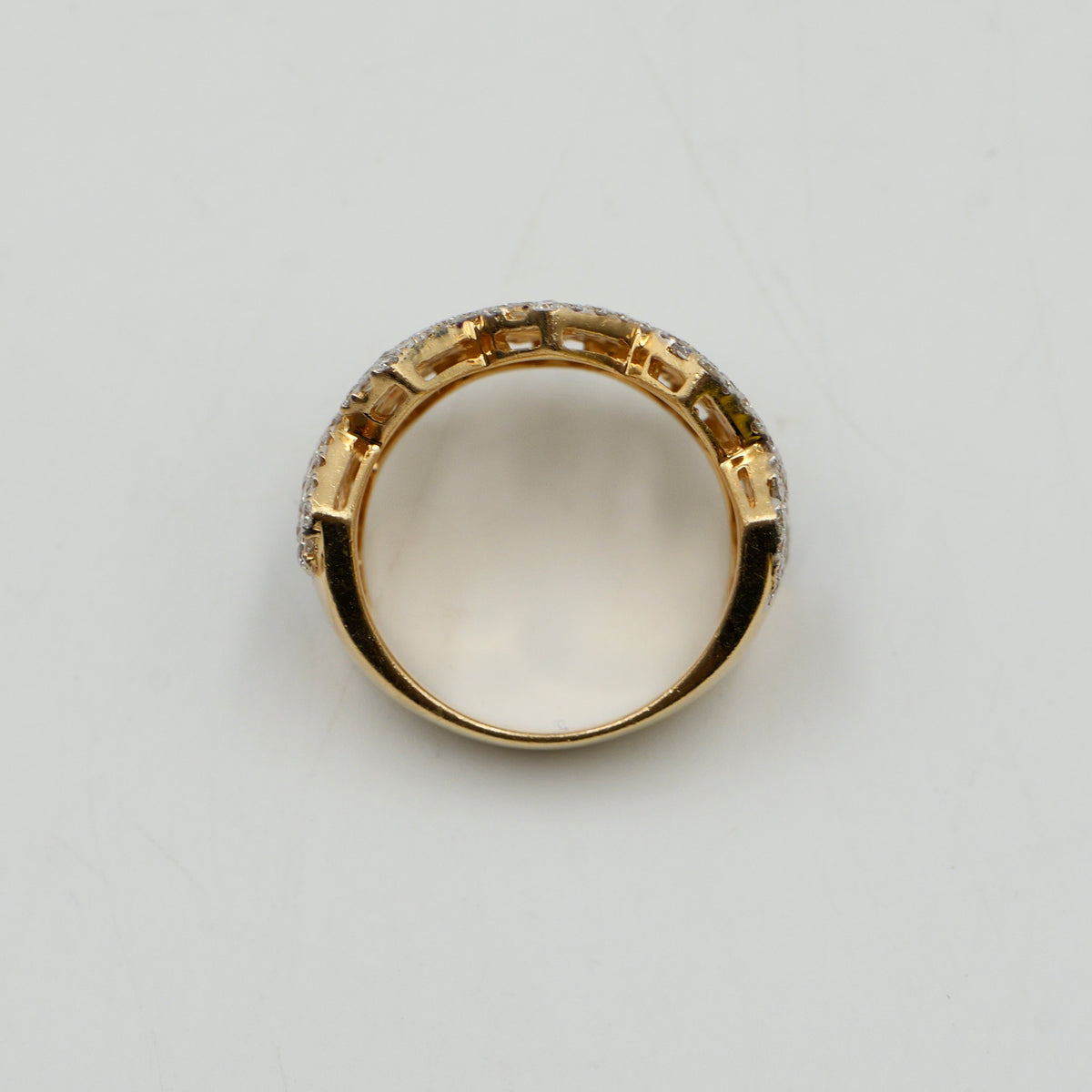 14K Yellow Gold Flat Link Round & Baguette Diamond Ring