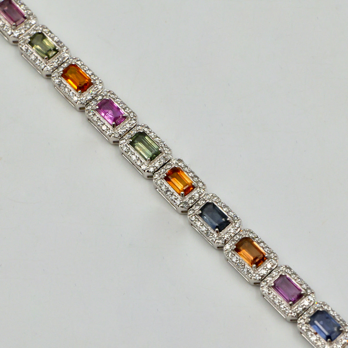 White Gold Multi Coloured Sapphire & Diamond Halo Bracelet