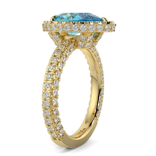 Daisy - Blue Diamond - Halo Pear Ring