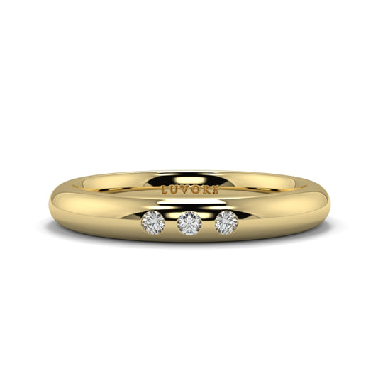 Wedding Band Diamond Set 3 Stones Rounded Court Shape Gents And Ladies