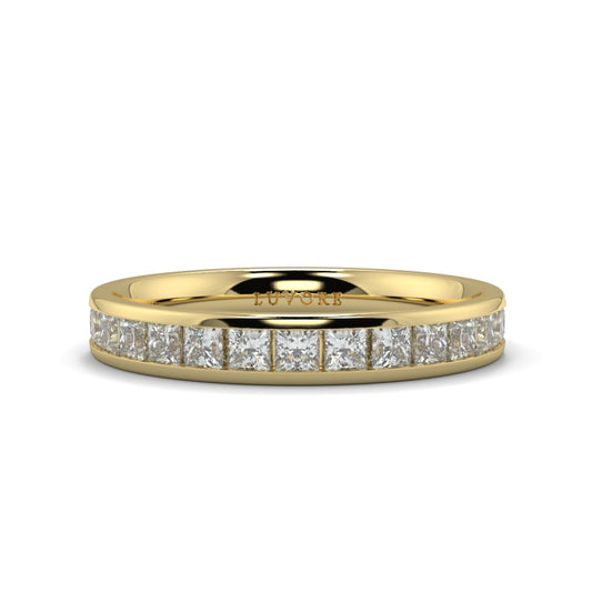 Wedding Band Diamond Set Rounded Court Shape Princess Cut Diamonds