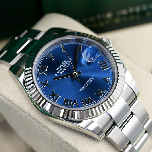 Rolex Datejust 41 Azzurro Blue Fluted Oyster 126334 - Full Set (2024)