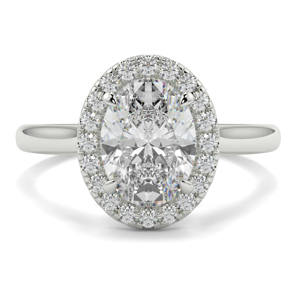 Diamond ring with a halo on a white background yb jewellers iamond halo with plain shoulder oval shape 