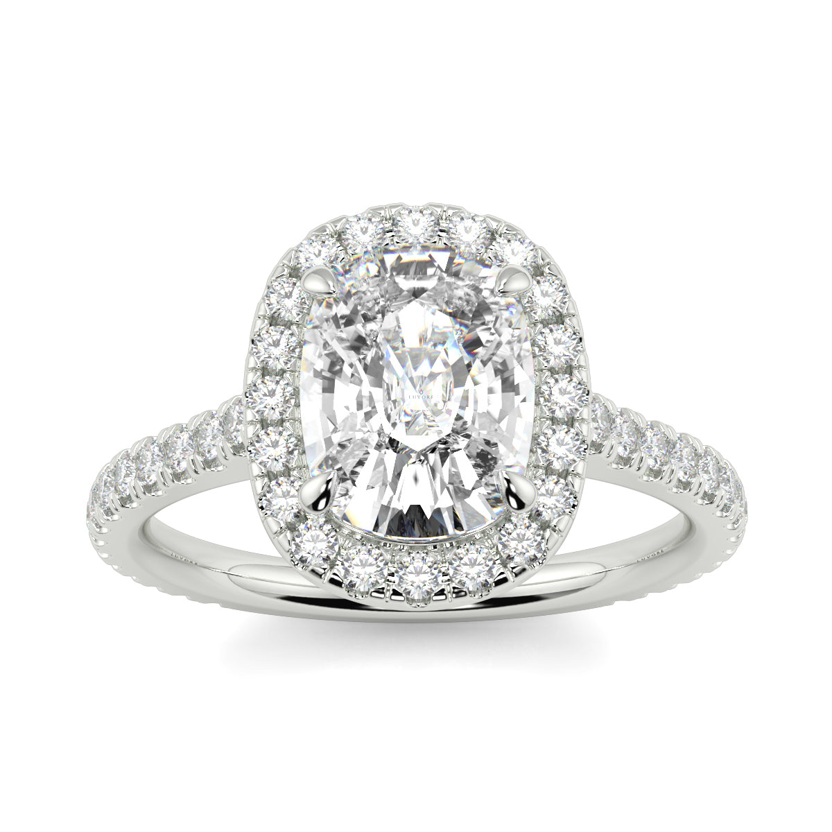 Diamond ring with a central oval-cut diamond and smaller diamonds on a white background YB Jewellers engagement ring best value