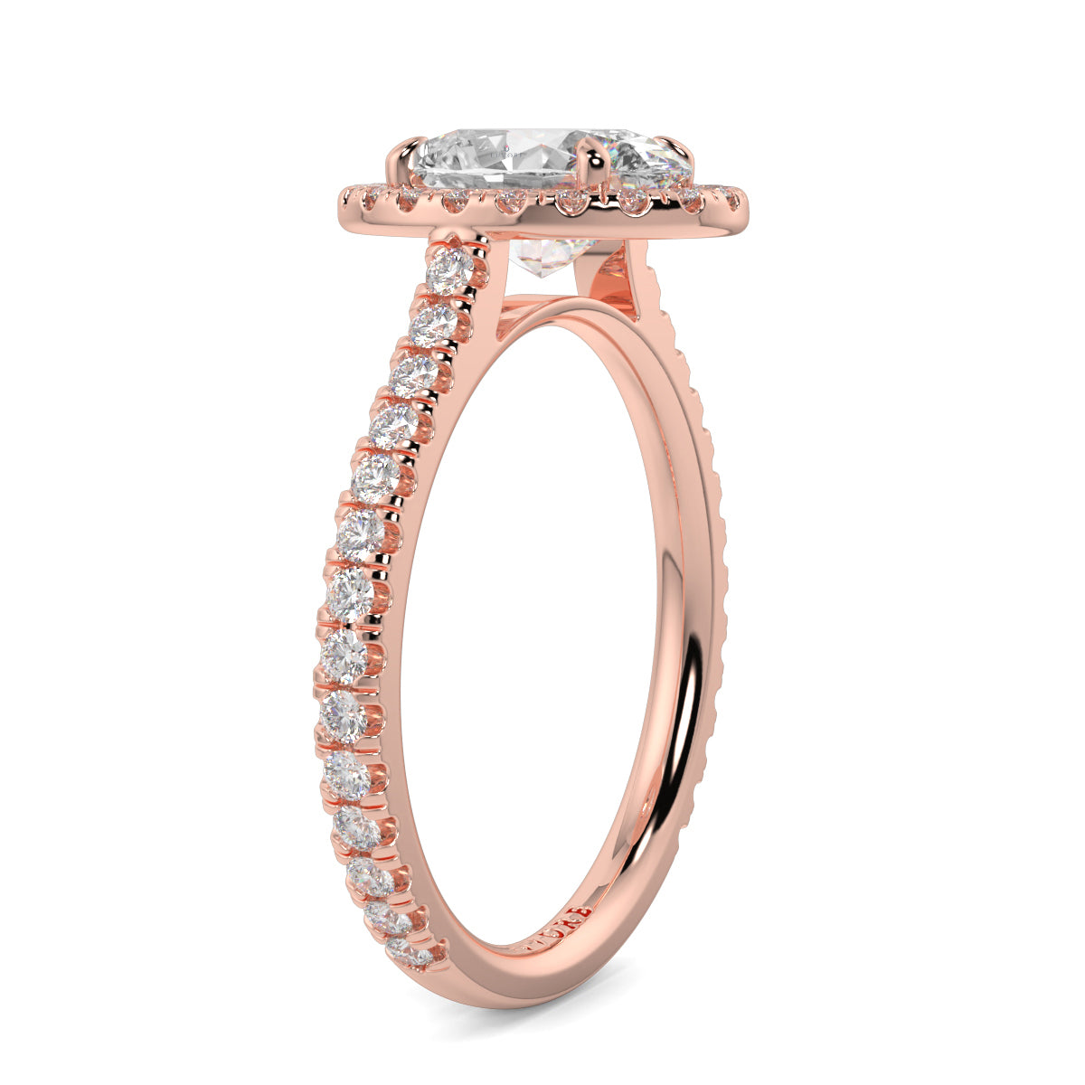 Rose gold ring with diamonds on a white background yb jewellers oval engagement ring best value