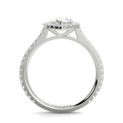 Silver ring with a diamond on a white background yb jewellers Pear engagement ring 