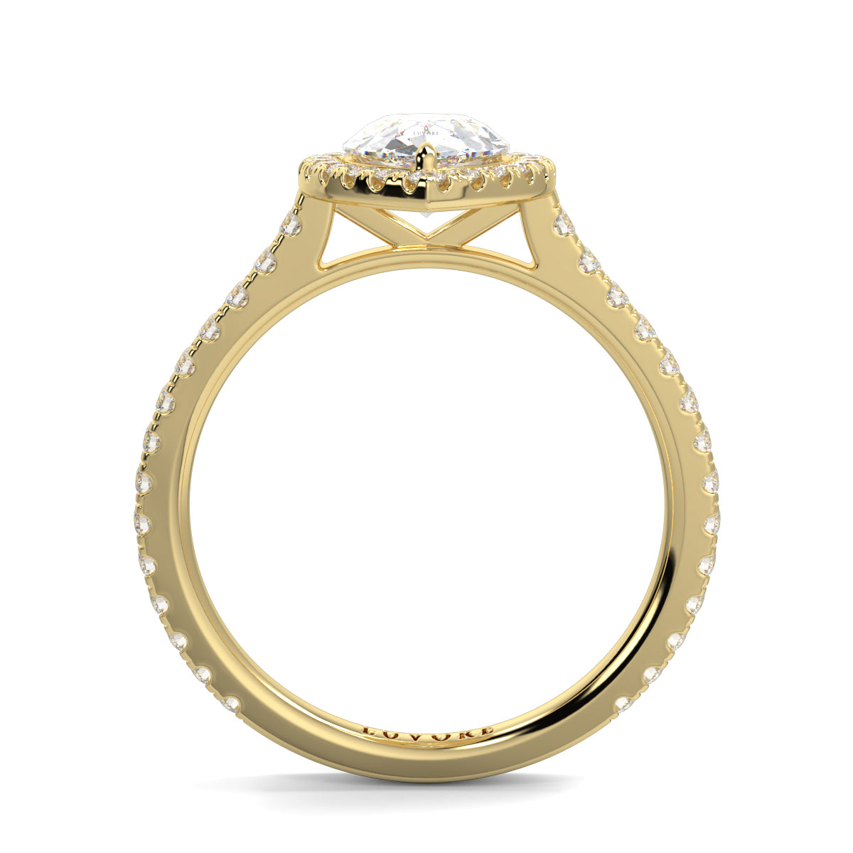 Gold ring with a diamond on a white background yb jewellers Pear engagement ring 