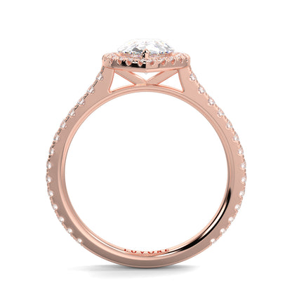 Rose gold ring with a diamond on a white background yb jewellers Pear engagement ring 