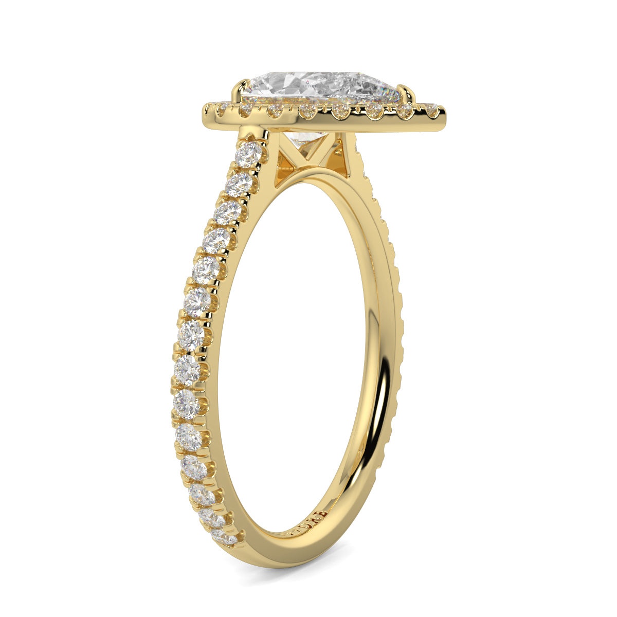 Gold ring with a diamond on a white background yb jewellers Pear engagement ring 