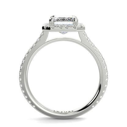 Diamond ring with a rectangular center stone on a white background YB_Jewellers_Engagement_Ring