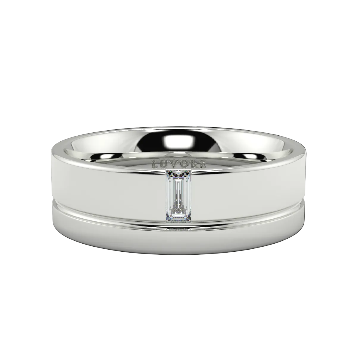 Silver ring with a diamond on a white background