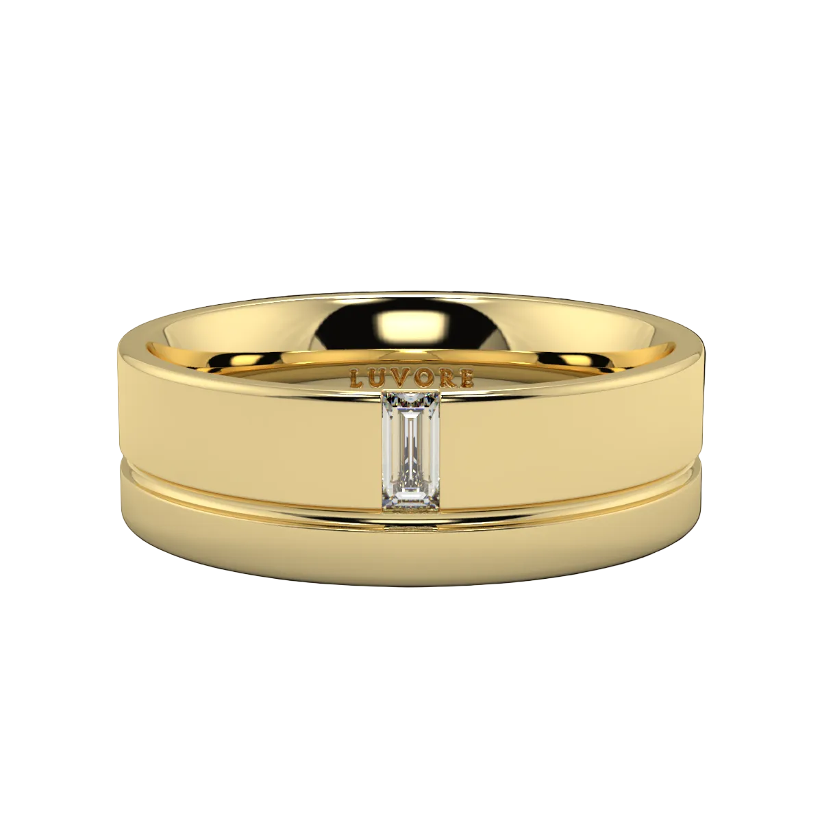 Gold ring with a diamond on a white background