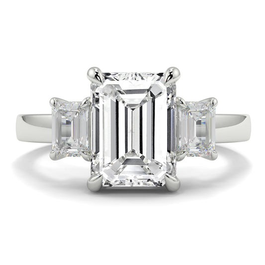 Valentina - 3.0 CT - Emerald Diamond Trilogy Ring
