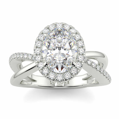Diamond ring with a halo and intricate design on a white background Yb jewellers oval diamond halo platinum diamond engagement ring bestseller trending design 