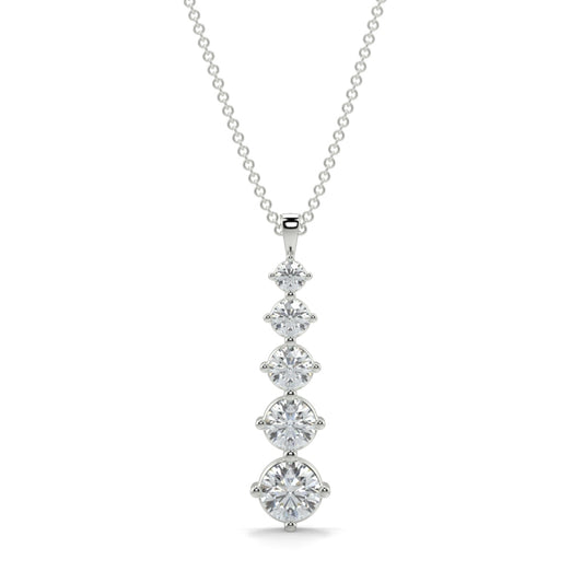 Aurora five‑stone diamond necklace graduated 0.05–0.50 ct 4‑claw in 18k white gold on 16" chain, studio shot