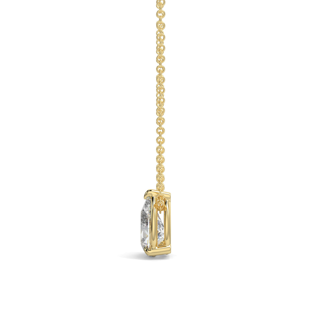 Gold necklace with a diamond pendant on a white background pear shape diamond pendant yb jewellers necklace best selling