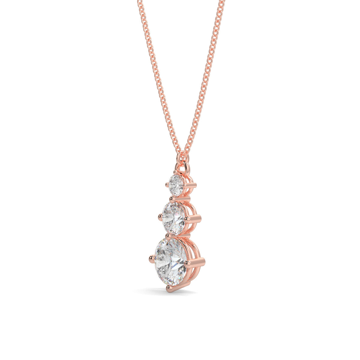 Rose gold necklace with a diamond pendant on a white background  necklace yb jewellers diamond necklace 3 stone 