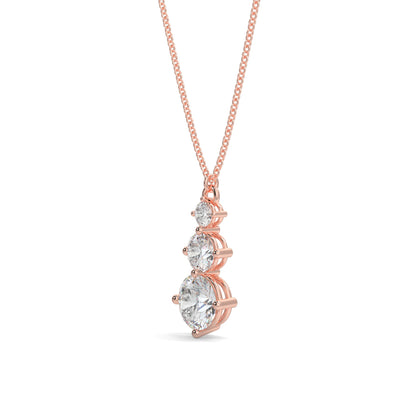 Rose gold necklace with a diamond pendant on a white background  necklace yb jewellers diamond necklace 3 stone 