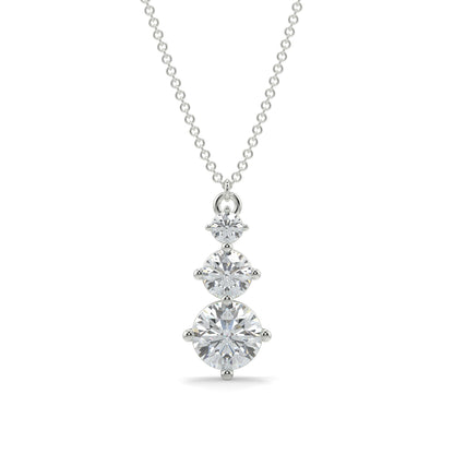 Diamond necklace with three round-cut diamonds on a white background 