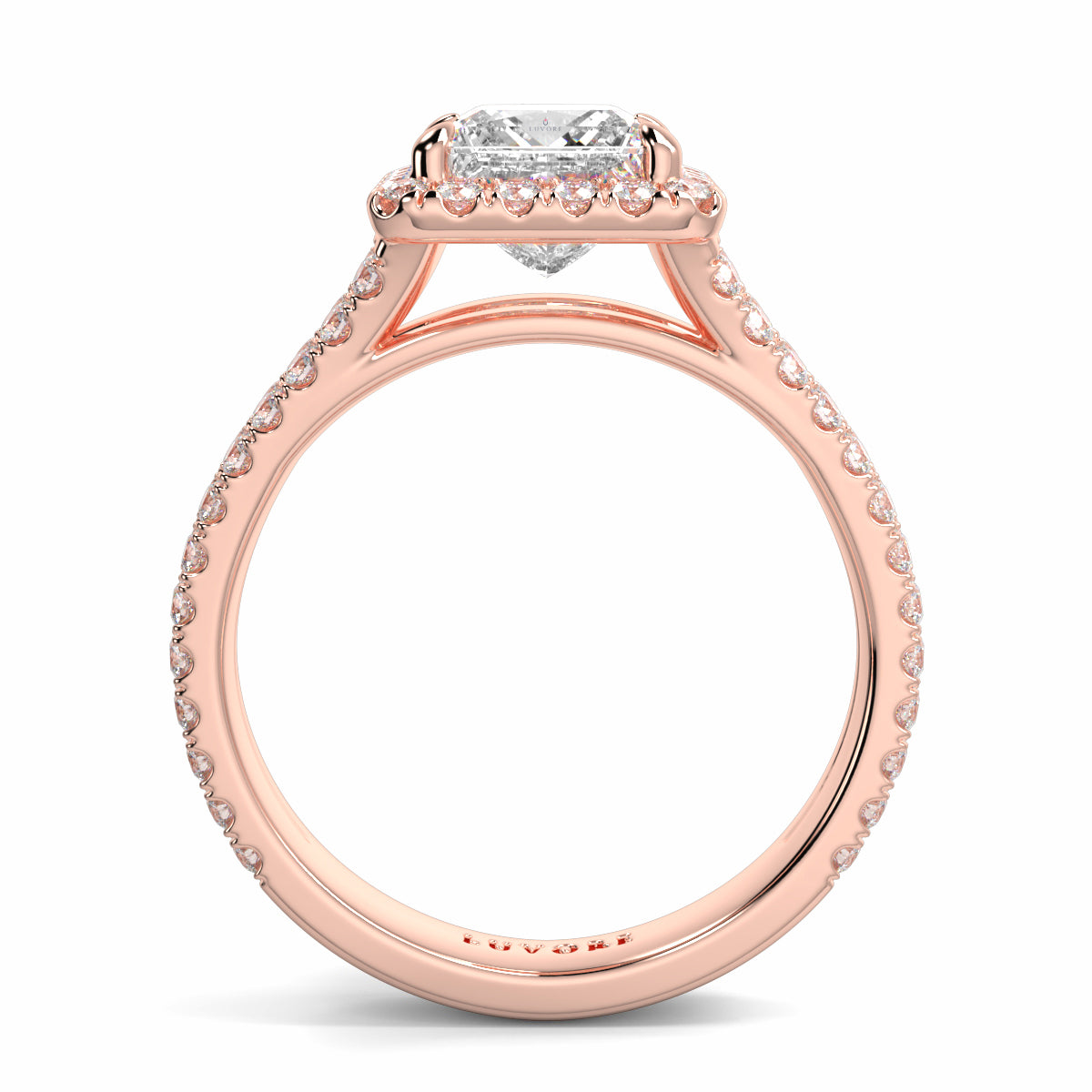 Rose gold ring with a diamond on a white background yb jewellers twist halo princess shape engagement diamond ring best selling design ring and trending design 2026