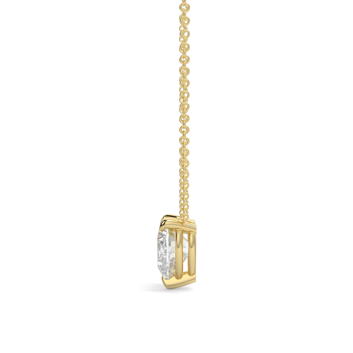 Gold necklace with a diamond pendant on a white background Heart-shaped diamond pendant necklace yb jewellers