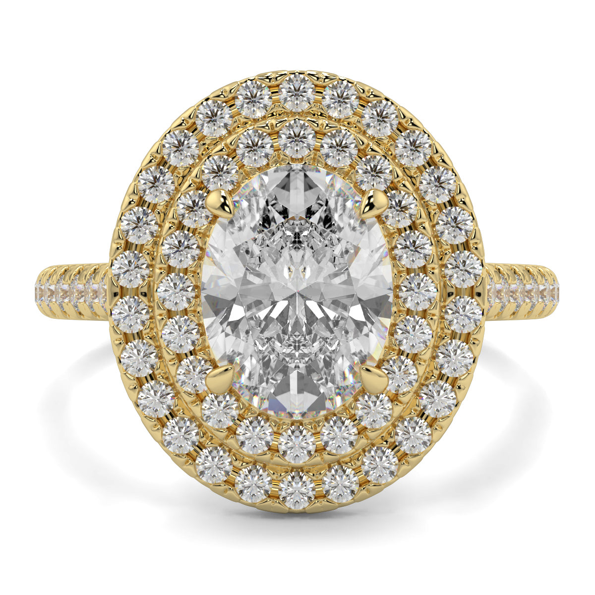 Gold and diamond ring on a white background yb jewellers oval diamond engagement ring best seller trending design