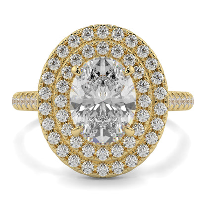 Gold and diamond ring on a white background yb jewellers oval diamond engagement ring best seller trending design