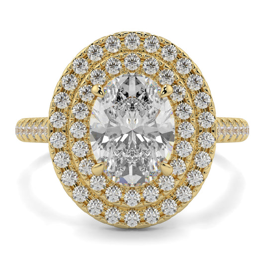 Gold and diamond ring on a white background yb jewellers oval diamond engagement ring best seller trending design