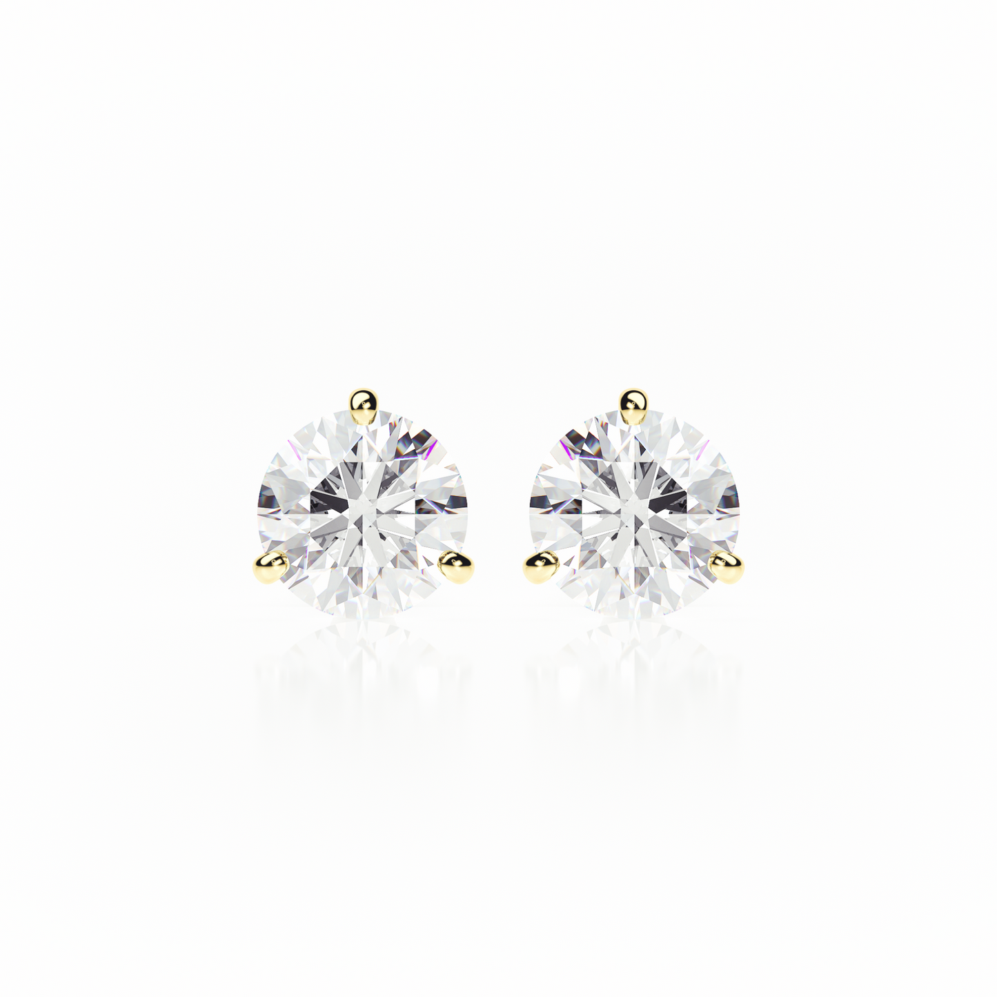 3 Claw Butterfly - Round Shape - Diamond Stud Earrings