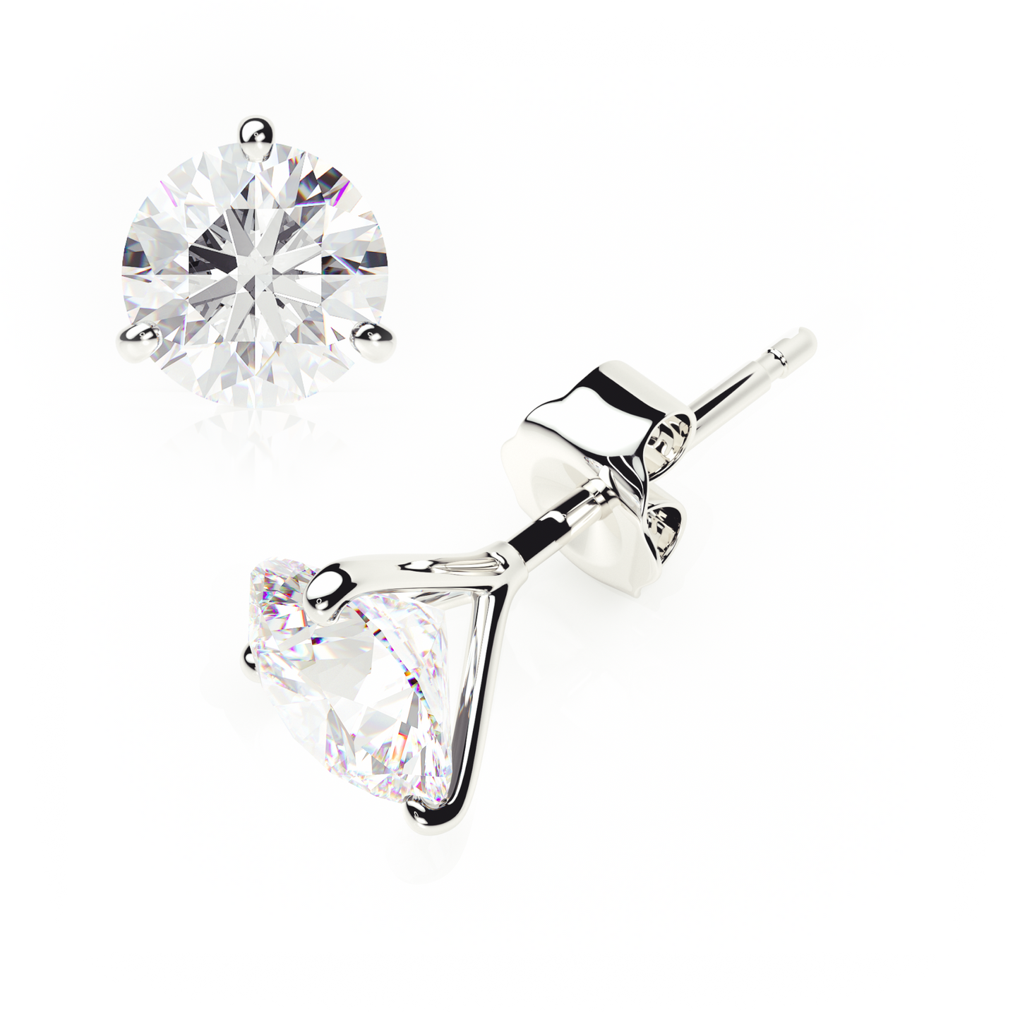 3 Claw Butterfly - Round Shape - 2 ct Diamond Stud Earrings