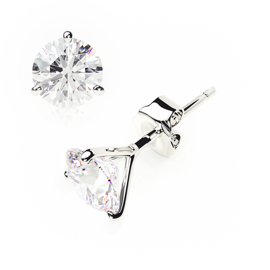 3 Claw Butterfly - Round Shape - 2 ct Diamond Stud Earrings